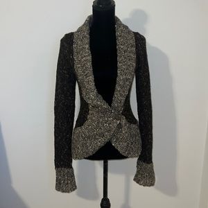 BKE Cardigan thick knit wool sweater sz M L open front button marled brown warm
